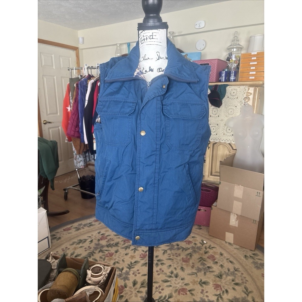 Vintage Woolrich Womens Medium Blue Vest Lined With Plaid Flannel‎